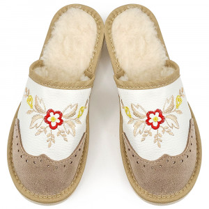 'London Brogue' Bisque Wool-Lined Suede Slippers