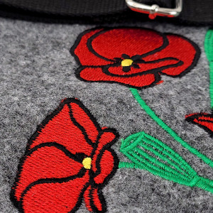 Geanta din Postav cu Maner Lung Model 'Beauty of Poppies' Gray