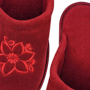 Papuci de Casa Dama din Bumbac Flausat Model 'Campanula Red' Culoare Visiniu