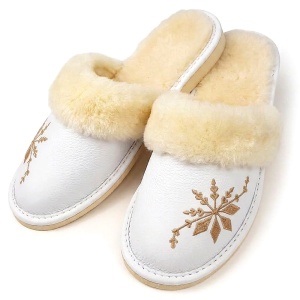 Papuci de Casă Damă Îmblăniți cu Lână Model 'Frost Kiss' White
