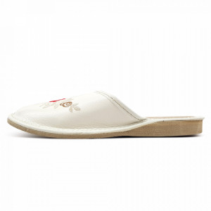 Papuci de Casa Dama, Material Piele, Culoare Alb, Model 'White Elegance'