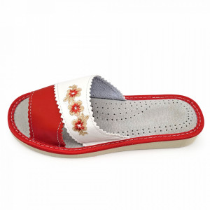 Papuci de Casa Dama Material Piele Culoare Gri Model 'Red Refinement'