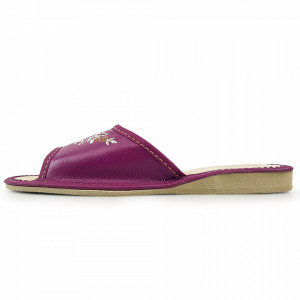 Papuci de Casa Dama, Material Piele, Culoare Mov Liliac, Model 'Lilac Blooms'