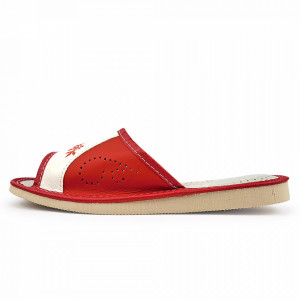 Papuci de Casa Dama Material Piele Culoare Alb Model 'Red Walkers'