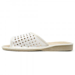 Papuci de Casa Dama Material Piele Model 'Summer Circles' White