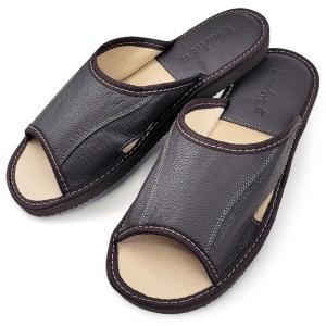Papuci de Casa din Piele cu Talpa Groasa Culoare Maro, Model 'Luxury Man' Dark Brown