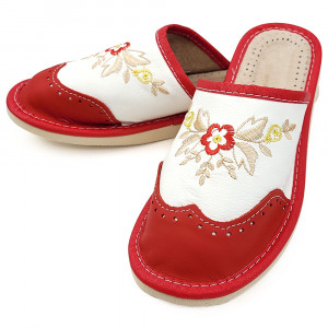 Papuci de Casa din Piele Culoare Alb, Model 'Summer London Brogue' Red