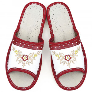 Papuci de Casa din Piele Culoare Alb/Visiniu Model 'Mehar' Ruby