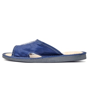 Papuci de Casa din Piele Culoare Albastru Model 'Geometric Aproch' Blue - Prezentare papuci din lateral.