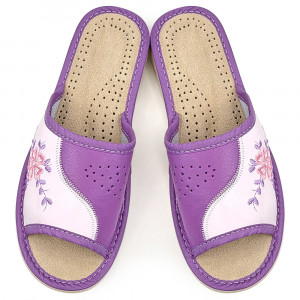 Papuci de Casa din Piele Culoare Violet/Alb Model 'Edelweiss'