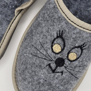 Papuci de Casa din Postav Model 'Meow ... Meow' Culoare Gri