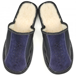 Papuci de Casa Imblaniti cu Lana de Oaie Culoare Negru Model 'Midnight Luxe'