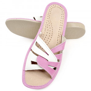 Papuci de Casa Vara din Piele Culoare Alb/Roz Model 'Glaucia' Dusty Pink