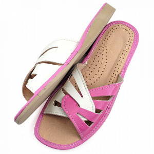 Papuci de Casa Vara din Piele Culoare Alb/Roz Model 'Summer Candy' Pink
