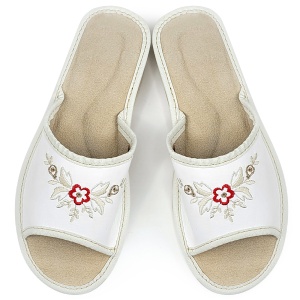 Papuci de Casă Vara din Piele 'White Tayanna' | Eleganță și Confort în Culoare Albă