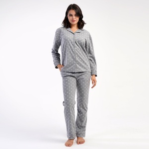 Pijama cu Nasturi din Flanel (Polar) Vienetta, Model 'Snmow Dots' | Căldură și Confort Clasic