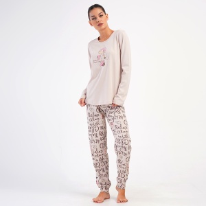 Pijama Dama din Bumbac 100% Vienetta, Model 'Good Morning!'. Prezentare pijama din față.