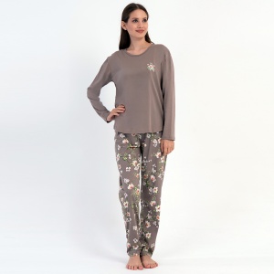 Pijama Damă din Bumbac 100% Vienetta, Model 'Keep Going' Brown