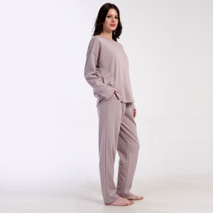 Pijama Damă din Bumbac Interlock 100% Vienetta, Model 'Sweet Cream' - Prezentare piajam vedere din lateral.