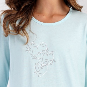 Pijama Dama din Bumbac Vienetta Model 'Heartbeats in Nature' | Confort Natural. Prezentare detaliu imprimeu.