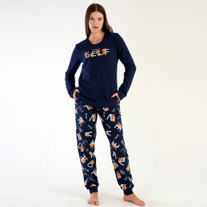 Pijama Vatuita la Interior din Bumbac 100% Vienetta, Model 'Love Self' Blue