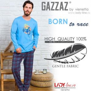 Pijamale Barbati Bumbac 100% Gazzaz by Vienetta 'Born to Ride' Blue