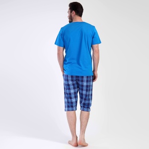 Pijamale Barbati cu Pantalon 3/4 Vienetta | MAN Model 'Cliffhanger' Blue. Prezentare pijama din spate.