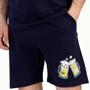 Pijamale Bărbați cu Pantalon Scurt Vienetta|MAN 'Selfie with Beer' Blue - Prezentare detaliu buzunar si imprimeu pantalon.