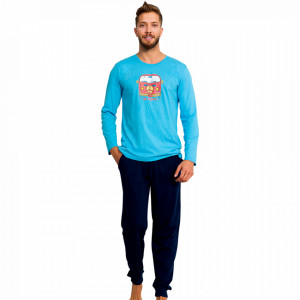 Pijamale Barbati din Bumbac Gazzaz by Vienetta 'Peace - Be Happy' Blue