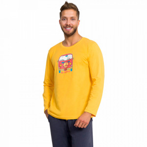 Pijamale Barbati din Bumbac Gazzaz by Vienetta 'Peace - Be Happy' Yellow