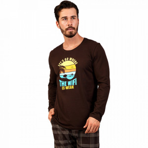 Pijamale Confortabile Barbati Gazzaz by Vienetta Model 'Let's Go Where the Wifi is Weak'