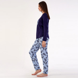 Pijamale Dama din Bumbac 100% Vienetta, Model 'Shine Bright' Dark Blue