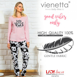 Pijamale Dama Vienetta Bumbac 100% 'Good Vibes Only'