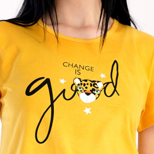 Pijamale Dama Vienetta din Bumbac 100%, Model 'Change is Good' Yellow