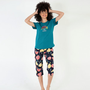 Pijamale Dama Vienetta din Bumbac 100%, Model 'Live Your Dream' Green
