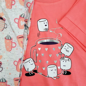 Pijamale Dama Vienetta din Bumbac cu Pantalon 3/4 Model 'Sweet Coffee' Pink