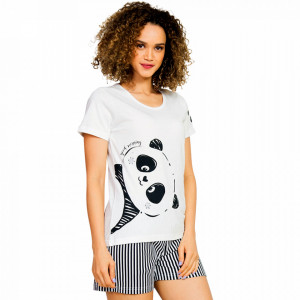 Pijamale Dama Vienetta, 'Good Mornings Panda' Culoare Alb