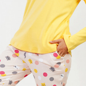 Pijamale din Bumbac Interlock, Brand Vienetta, Model 'Belive' Yellow