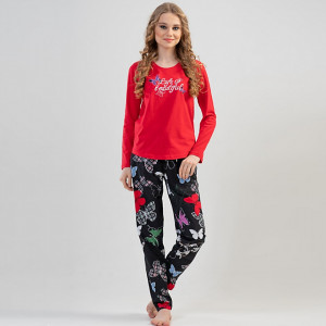 Pijamale Vienetta din Bumbac, Model 'Life is Beautiful' Red