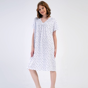 Plus Size Nightgown in 100% Cotton Vienetta Model 'Elisee' | Comfort and Floral Elegance