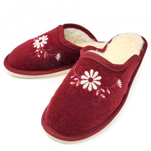 Papuci de Casa din Postav Imblaniti cu Lana de Oaie 'Rustic Elegance' Burgundy