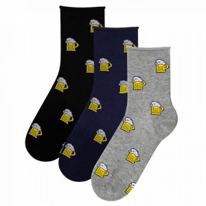 Set Sosete Medicale Clasice Barbati Model 'I Love Beer' 3 Buc, Culori Negru, Albastru, Gri