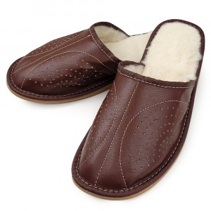 Papuci de Casa Imblaniti cu Lana de Oaie Culoare Maro Model Regalia Reddish