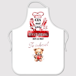 Șorț de Bucătărie Personalizat Model 'Cea Mai Bună Bucătăreasă din Lume! - Te Iubesc!'