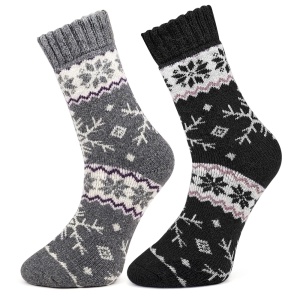 Șosete Călduroase din Lână de Alpaca Pesail Snoflake Paradise - Dark Winter, Set 2 Perechi