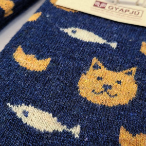 Șosete din Lână Set 2 Perechi Model 'Wool Kitty' Culoare Crem si Albastru