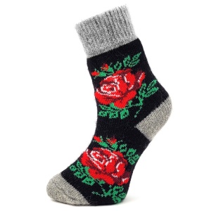 Sosete Groase din Lana Naturala de Oaie Model 'Rose Bloom' | Confort Maxim și Căldură