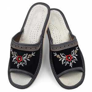 Summer Slippers in Suede Black Color 'Velvet Garden' Model