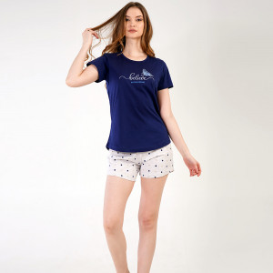 Pijamale Dama Vienetta din Bumbac 100%, Model 'Belive in Your Dreams' Blue