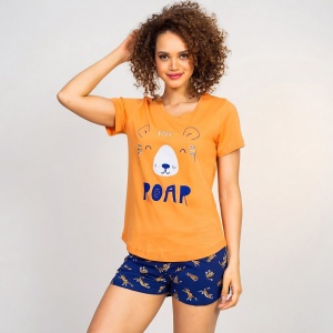 Vienetta Women's Pajamas, 'Roar' Color Orange/Blue